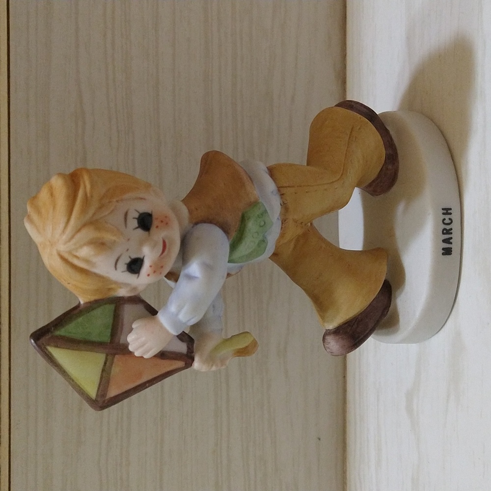 Vintage Lefton Young Boy Flying Kite "March" Figurine